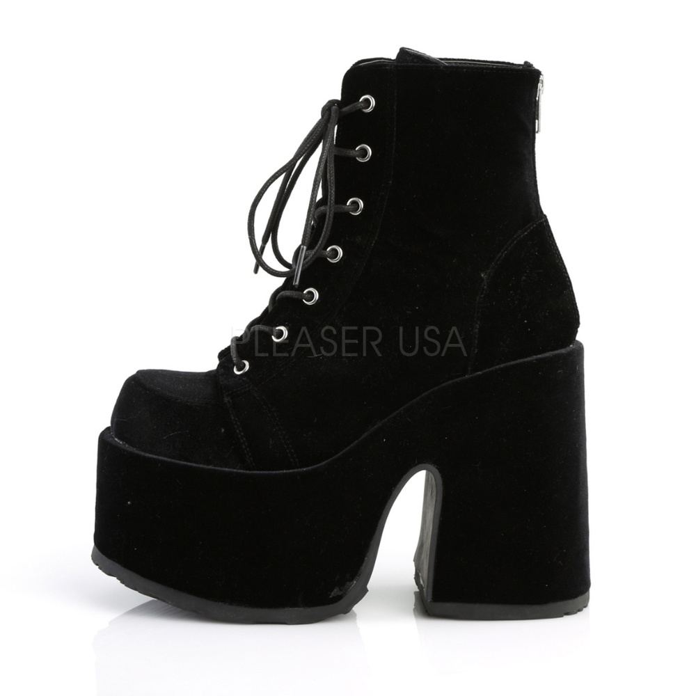 Velvet Platform Lace Up High Heel Ankle Boots - Picture 4 of 5